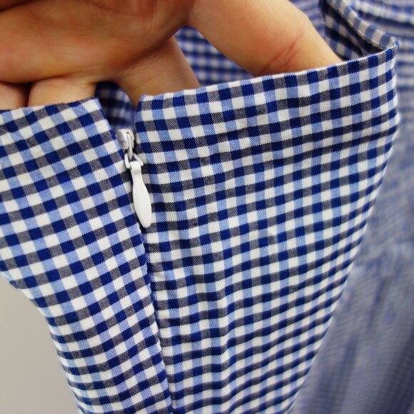 Old Navy Fit Flare Cami Blue White Gingham Smocked Summer Swing Mini Dress (L) - Picture 7 of 9